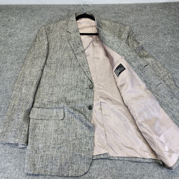 Stafford Mens Blazer 46L Gray Blue 100% Silk Herringbone Tweed Sport Coat Jacket - Picture 1 of 7